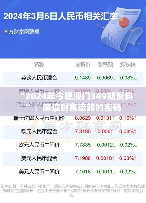 “2024年今晚澳门349期资料”:解读财富流转的密码