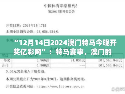 “12月14日2024澳门特马今晚开奖亿彩网”:特马赛事,澳门的星光熠熠