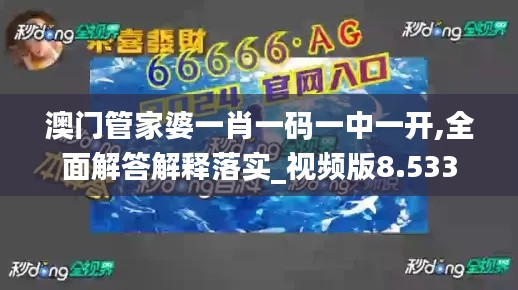 澳门管家婆一肖一码一中一开,全面解答解释落实_视频版8.533