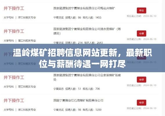 温岭煤矿招聘信息网站更新，最新职位与薪酬待遇一网打尽