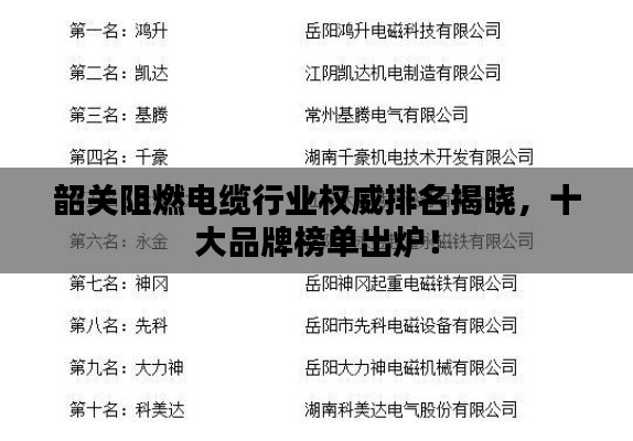 韶关阻燃电缆行业权威排名揭晓,十大品牌榜单出炉!