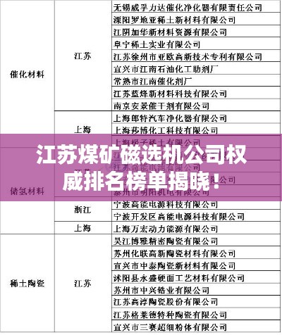 江苏煤矿磁选机公司权威排名榜单揭晓！