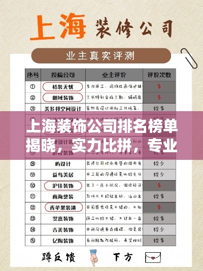 上海装饰公司排名榜单揭晓，实力比拼，专业选择！