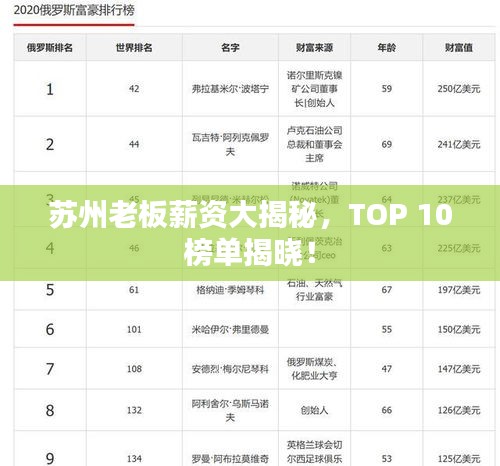 苏州老板薪资大揭秘,TOP 10榜单揭晓!