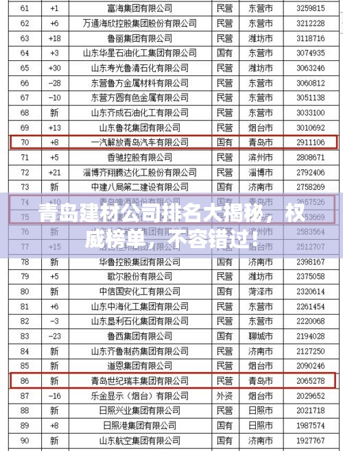青岛建材公司排名大揭秘，权威榜单，不容错过！