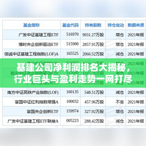 基建公司净利润排名大揭秘,行业巨头与盈利走势一网打尽
