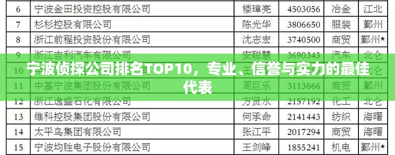 宁波侦探公司排名TOP10,专业、信誉与实力的最佳代表