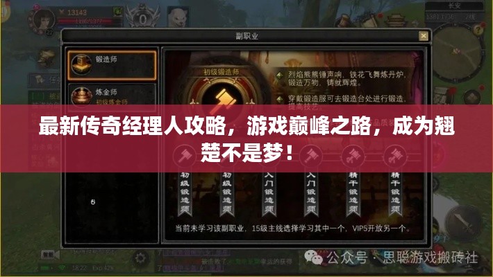 最新传奇经理人攻略,游戏巅峰之路,成为翘楚不是梦!