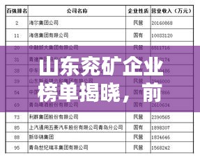 山东兖矿企业榜单揭晓,前十名排名及企业概览